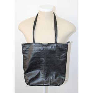 Latico NJ USA Purse Shopper Tote Bag Black Leather Scallop Trim Lined Zip